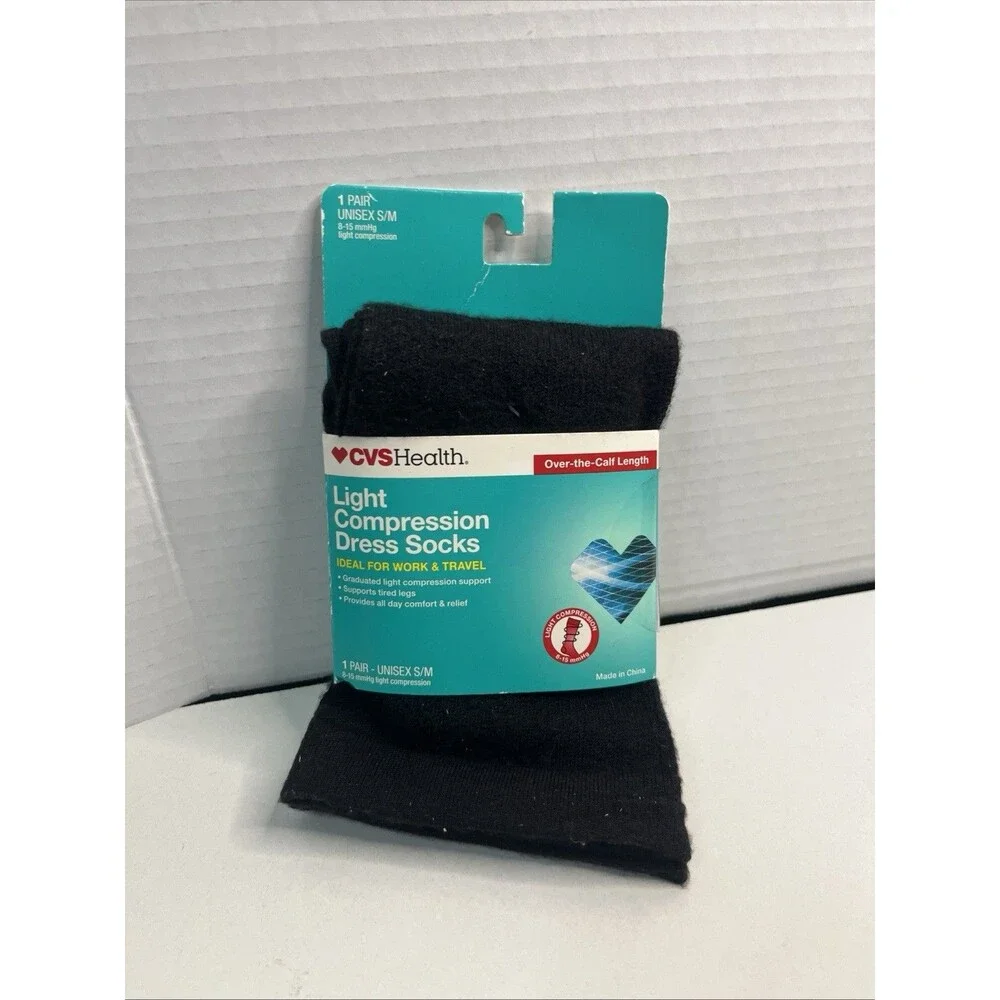 CVS Health Light Compression Dress Socks Over-the-Calf Black Graduated, Washable